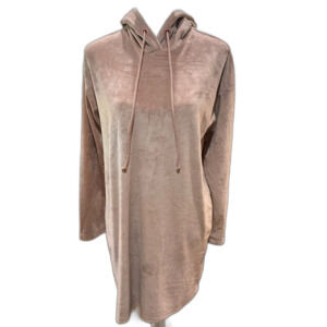 Blush Pink Velour Hoodie Dress Soft Cozy Lounge Oversized Fit Size S